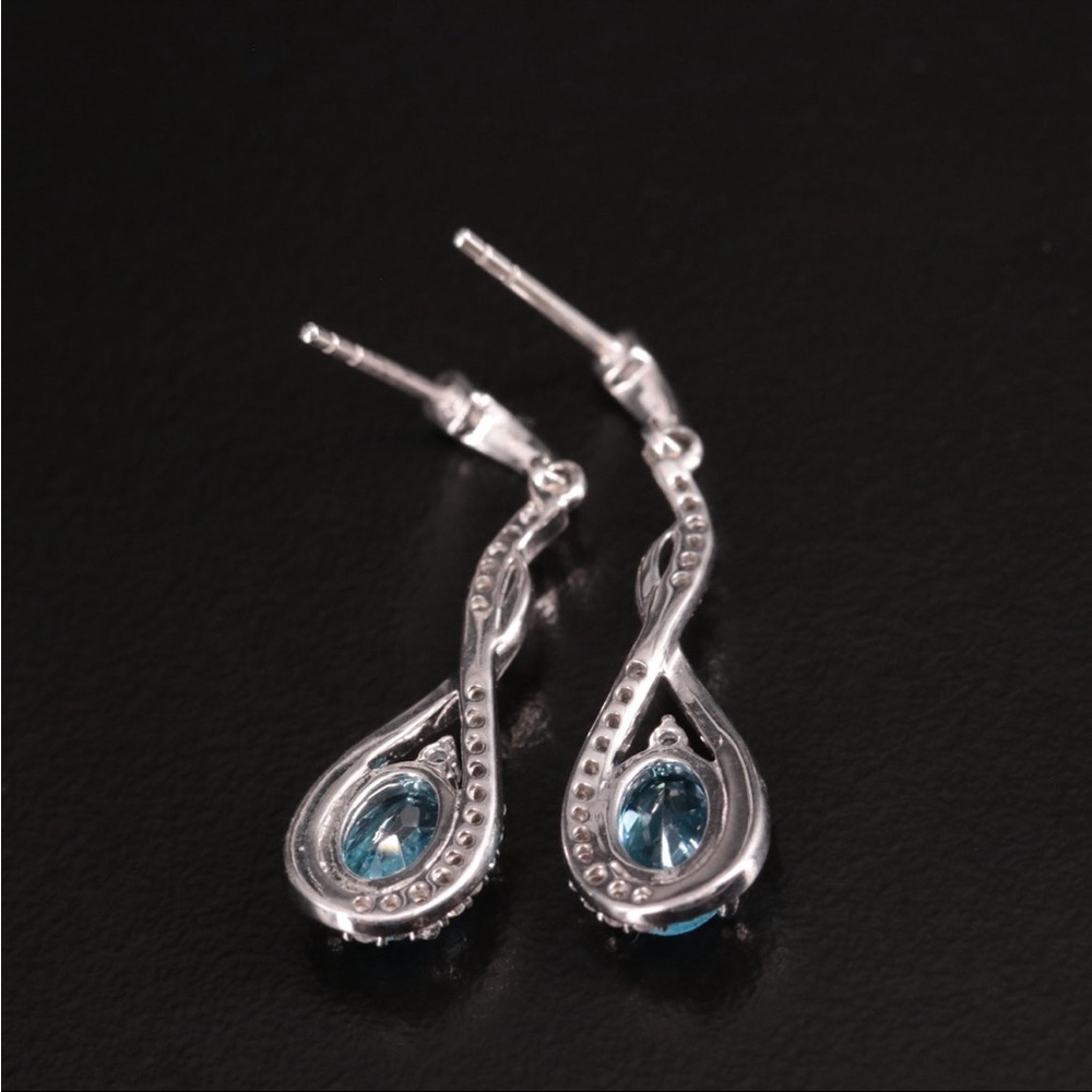3 PIECES-Blue & White Topaz 925 Strlng Silver Necklace, Bolo Bracelet & Earrings - Picture 6 of 8